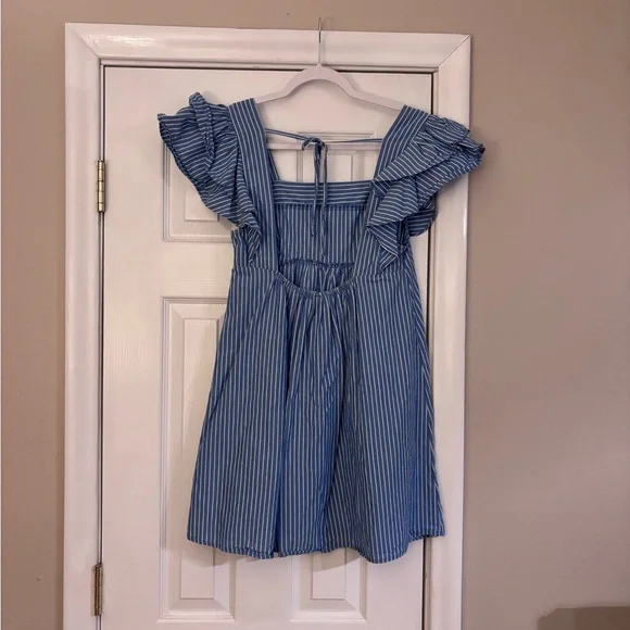 Urban Outfitters Blue Striped Ruffle Dress - Picture 2 of 5